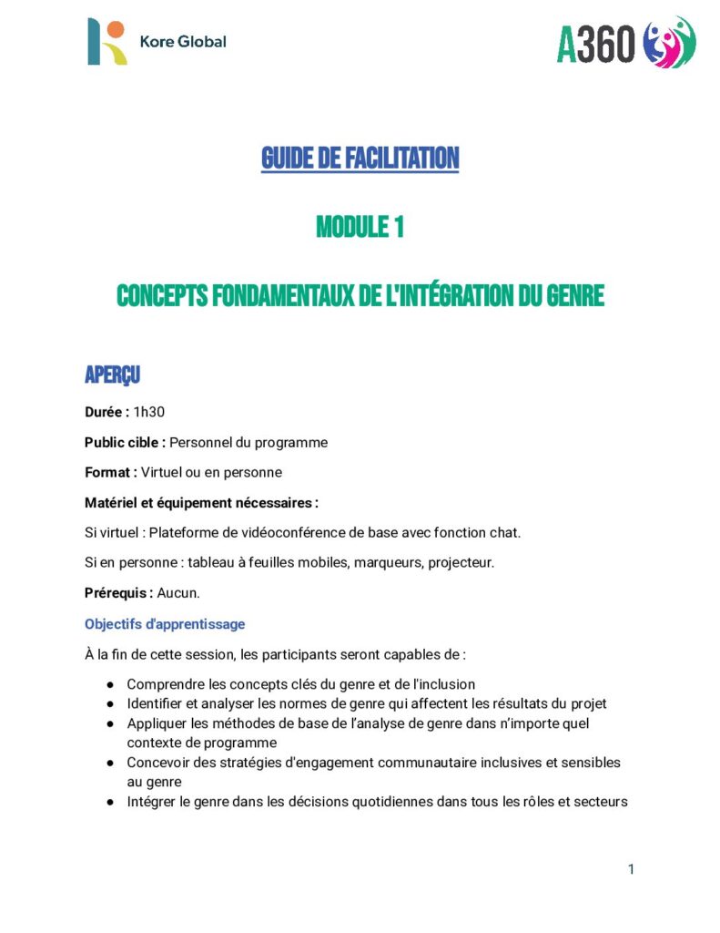 A360 Module 1 Concepts fondamentaux de l integration du genre Guide de facilitation pdf