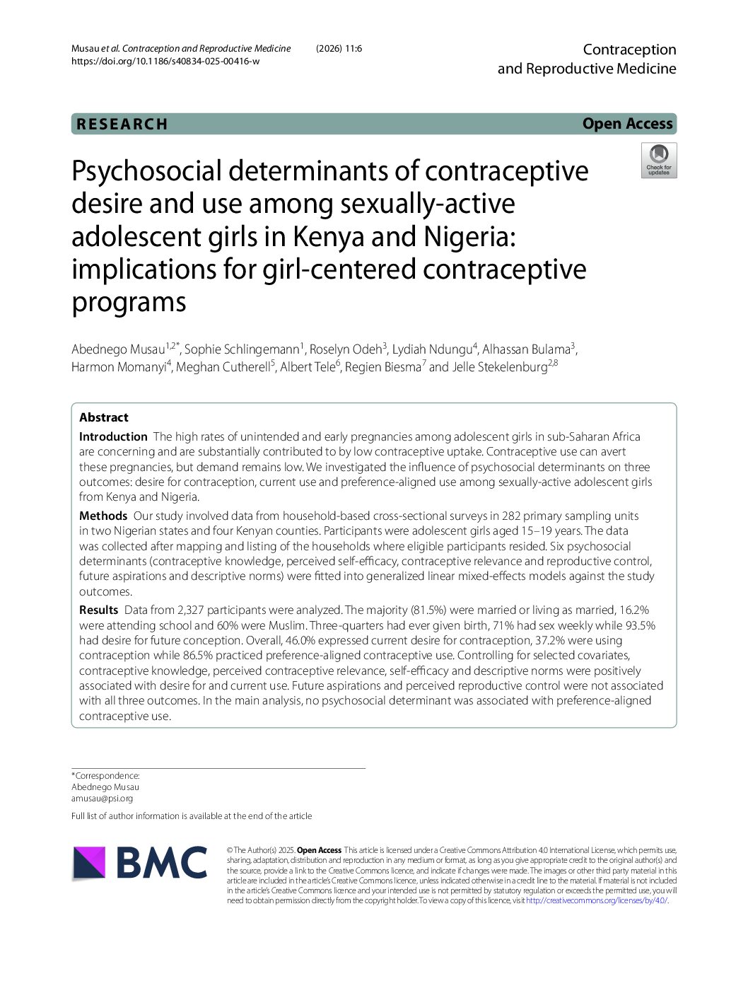 Psychosocial determinants of contraceptive desire and use